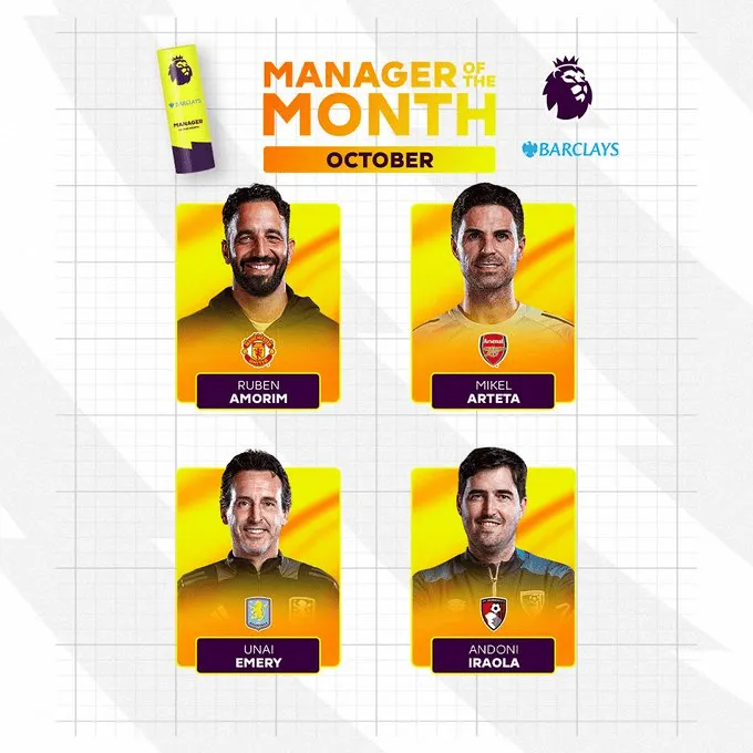 Premier League Manager of the Month Nominees for October: Amorim, Arteta, Ilaix Moriba, Emery